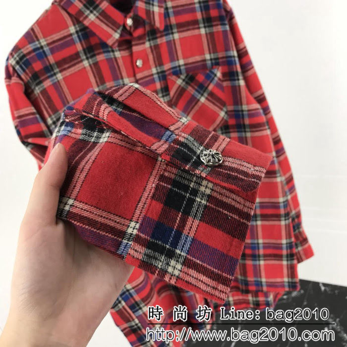 Chrome hearts 克羅心 18ss新款 拼皮格子襯衫 情侶款 ydi1026